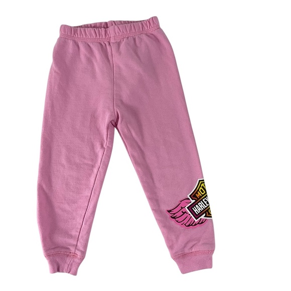 Harley-Davidson Toddler Girls Pink Sweatpants Size 24M Rainbow Logo Pants - Picture 1 of 6